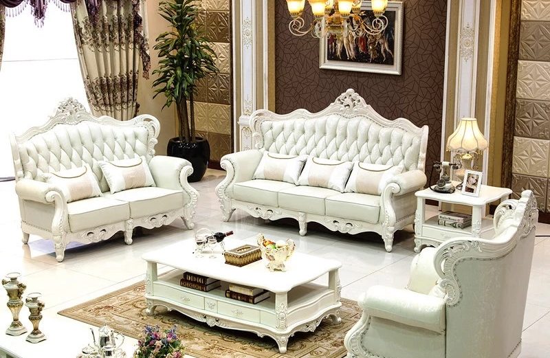 European-Style Ivory-White Sofa – Small Apartment, First Layer Leather